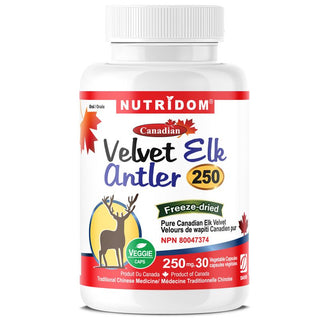 Nutridom Canadian Velvet Elk Antler 250mg, Freeze-Dried (30 Capsules)
