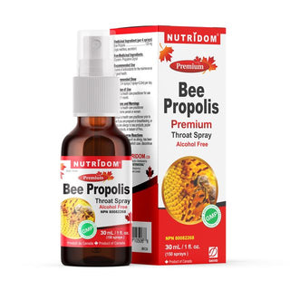Nutridom 蜂胶提取物喷雾剂（30 毫升）加拿大制造，高品质，减少炎症，缓解疼痛，促进快速恢复，支持口腔健康和皮肤护理