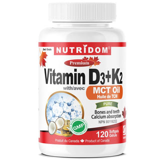 Nutridom Vitamin D3+K2 with MCT Oil (120 Softgels)