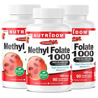 Nutridom Methyl Folate 1000 mg | Active L-5-MTHF | 90 Vcaps - 3 Pack Nutridom