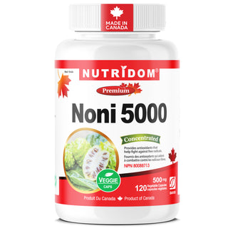 Nutrdom Noni 5000 supplement bottle on a white background