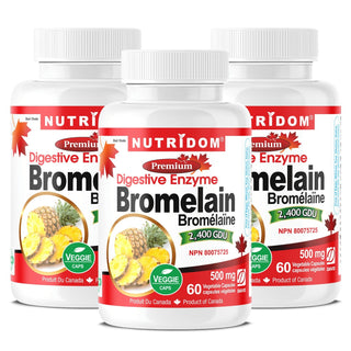 Nutridom Bromelain 2400 GDU, 500 mg, Digestive Enzyme, 60 Veggie Capsules - 3 PACK - CAFORIA.CA