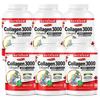 Nutridom Collagen 3000, Type II, 500 mg, 180 Veggie Capsules - 6 PACK - CAFORIA.CA