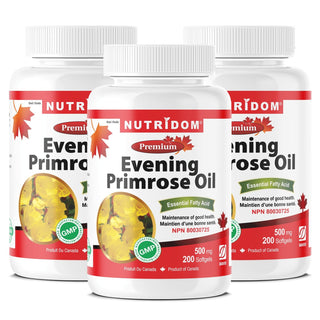 Nutridom Evening Primrose Oil, 500 mg, 200 Softgels - 3 PACK - CAFORIA.CA