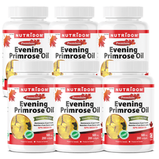 Nutridom Evening Primrose Oil, 500 mg, 200 Softgels - 6 PACK - CAFORIA.CA