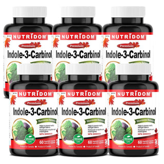 Nutridom Indole - 3 - Carbinol, I - 3 - C, 400 mg, Hormone Balance, 60 Veggie Capsules - 6 PACK - CAFORIA.CA