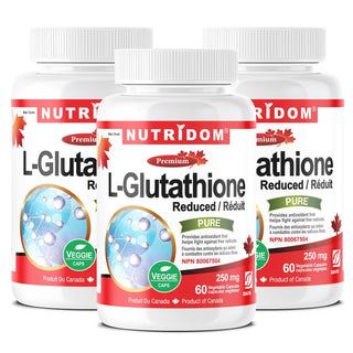 Nutridom L - Glutathione 250 mg, Fermented, 60 Veggie Capsules - 3 PACK - CAFORIA.CA