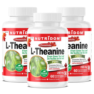 Nutridom L - Theanine from Green Tea Leaf, 250 mg, 60 Veggie Capsules - 3 PACK - CAFORIA.CA