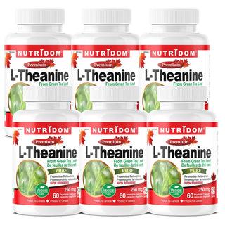 Nutridom L - Theanine from Green Tea Leaf, 250 mg, 60 Veggie Capsules - 6 PACK - CAFORIA.CA