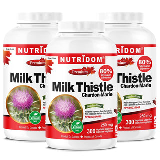 Nutridom Milk Thistle, 80% Silymarin, 250 mg, 300 Veggie Capsules - 3 PACK - CAFORIA.CA