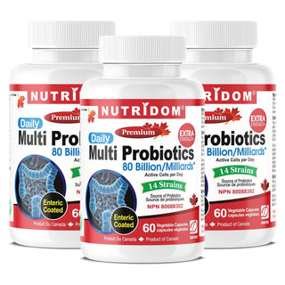 Nutridom Multi Probiotics, 80 Billion, 14 Strains, 60 Veggie Capsules - 3 PACK - CAFORIA.CA