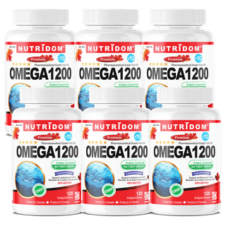 Nutridom Omega 1200 (rTG Omega 3) Fish Oil, EPA, DHA, 120 Softgels - 6 PACK - CAFORIA.CA