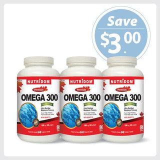 Nutridom Omega 300, Fish Oil, 1000mg, 300 Softgels - 3 PACK - CAFORIA.CA