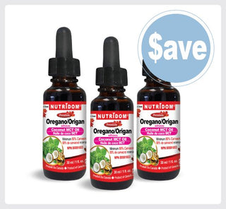 Nutridom Oregano with MCT Oil, 80% Carvacrol, Liquid Drops, 1fl oz (30 ml) - 3 PACK - CAFORIA.CA