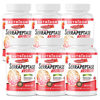 Nutridom Serrapeptase 120,000 SPU, 60 mg, 60 Veggie Capsules - 6 PACK - CAFORIA.CA