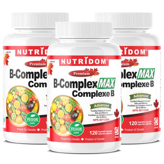 Nutridom Vitamin B - Complex MAX, 120 Veggie Capsules - 3 PACK - CAFORIA.CA