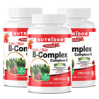 Nutridom Vitamin B - Complex SAFE, 120 Veggie Capsules - 3 pack - CAFORIA.CA