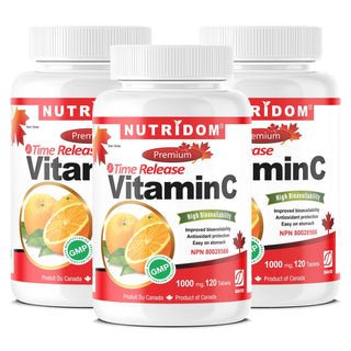 Nutridom Vitamin C 1000 mg, Timed Release, with Rose Hip & Citrus Bioflavonoids, 120 Tablets - 3 PACK - CAFORIA.CA