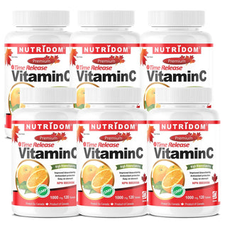 Nutridom Vitamin C 1000 mg, Timed Release, with Rose Hip & Citrus Bioflavonoids, 120 Tablets - 6 PACK - CAFORIA.CA