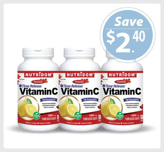 Nutridom Vitamin C, 1000mg, Timed Release, 120 Veggie Capsules - 3 PACK - CAFORIA.CA