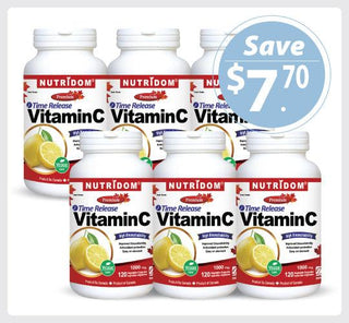 Nutridom Vitamin C, 1000mg, Timed Release, 120 Veggie Capsules - 6 PACK - CAFORIA.CA