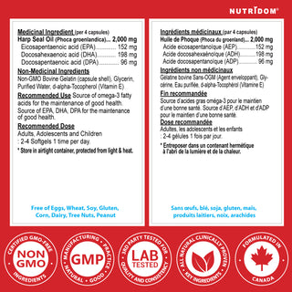 Nutridom Omega-3 | 500 mg Canadian Harp Seal Oil | Natural DPA | 300 Softgels