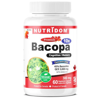 Nutridom Bacopa Monnieri 10x Extract, 300mg (3,000mg QCE), 45% Bacosides (60 Capsules)