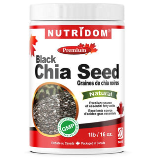 Nutridom 黑色奇亚籽，有机（1 磅）加拿大制造，高品质，富含 Omega-3 脂肪酸，纤维含量高，支持消化健康，提高能量水平，促进皮肤健康
