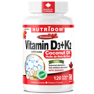 Nutridom Vitamin D3 + K2 | 120 mcg MK-7 + 1000 IU D3 | Coconut Oil | 120 Softgels