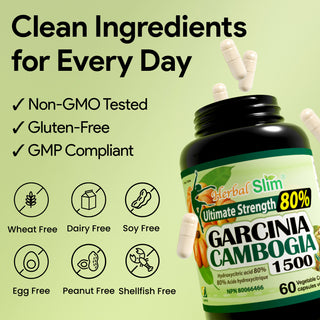 Garcinia Cambogia 80% HCA - 750mg Vegan Capsules | Clean Plant Extract | 60 Caps