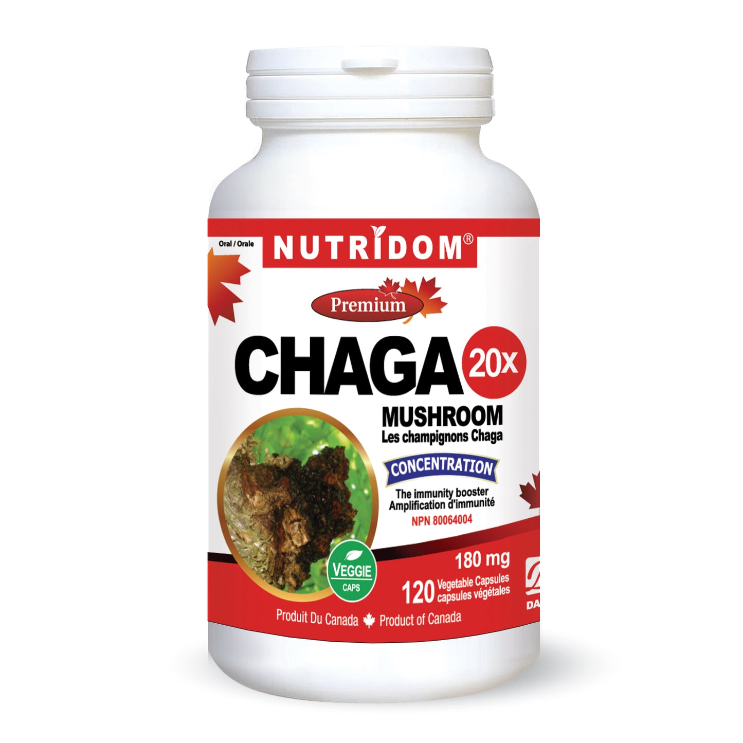 Nutridom Chaga Mushroom 20X Extract (120 Veggie Capsules)